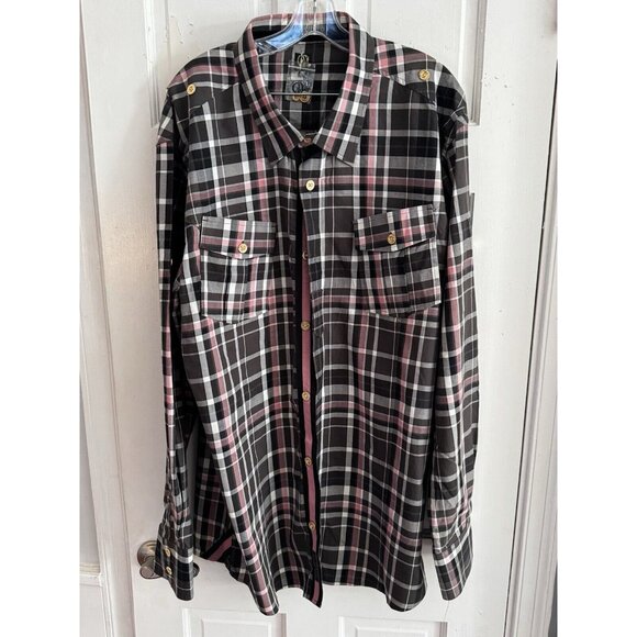 CAVI Designer Shirt Men’s Sz 5X Long Sleeve Blk/White/Pink Stripe Button-Up - Picture 2 of 11